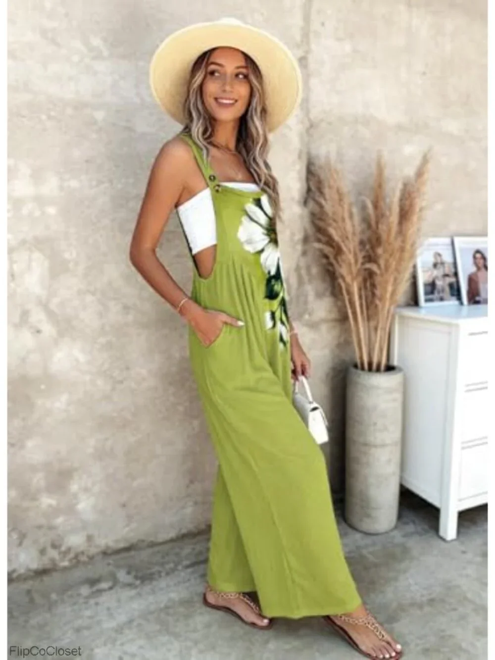 Women's Sleeveless Wide Leg Jumpsuit Floral Stretch Casual Romper